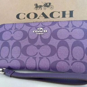 COACH Long Zip Wallet with Strap Purple Signature C4452 New